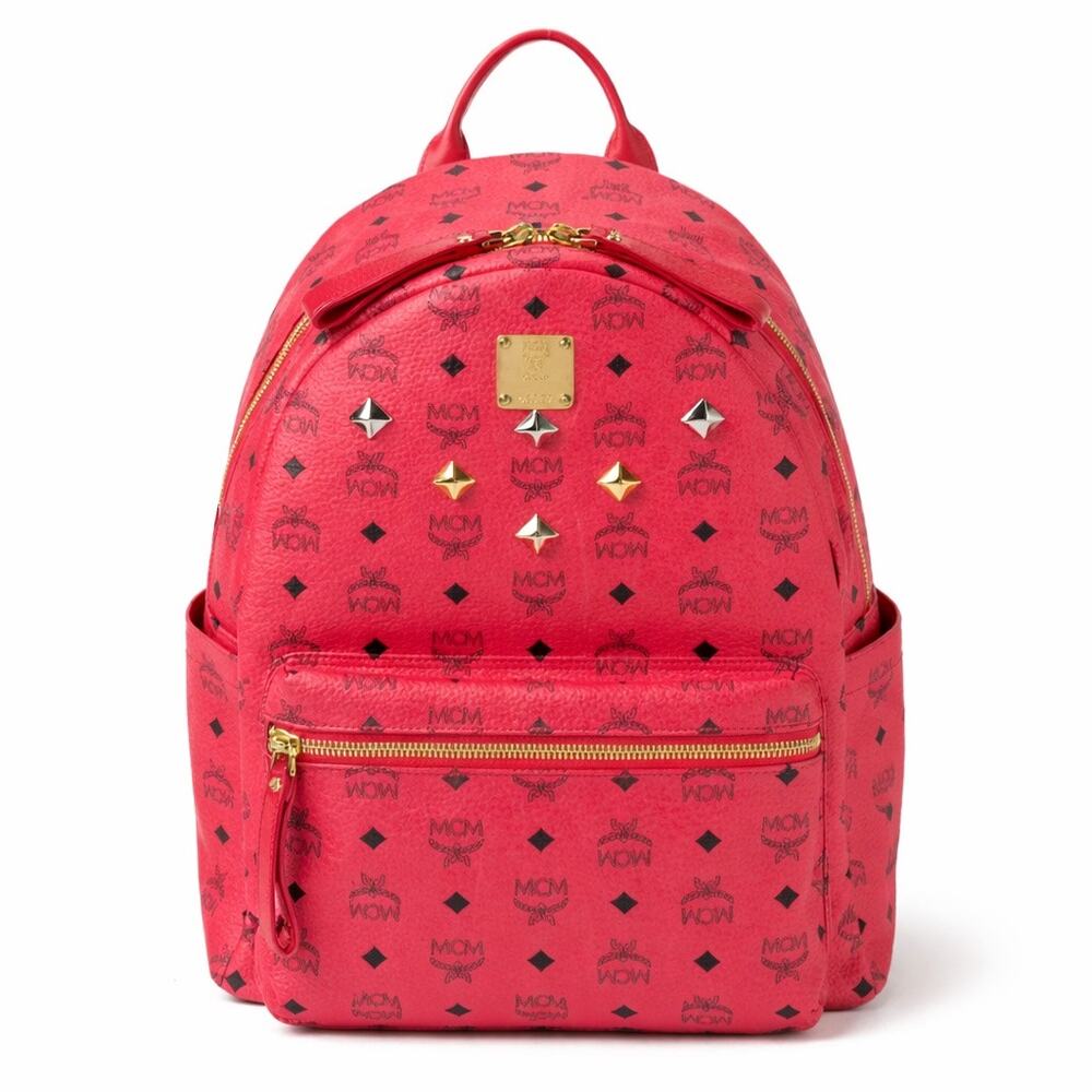 MCM Visetos‎ Studded Rucksack Backpack Pink Leather Full Size Luxury Statement